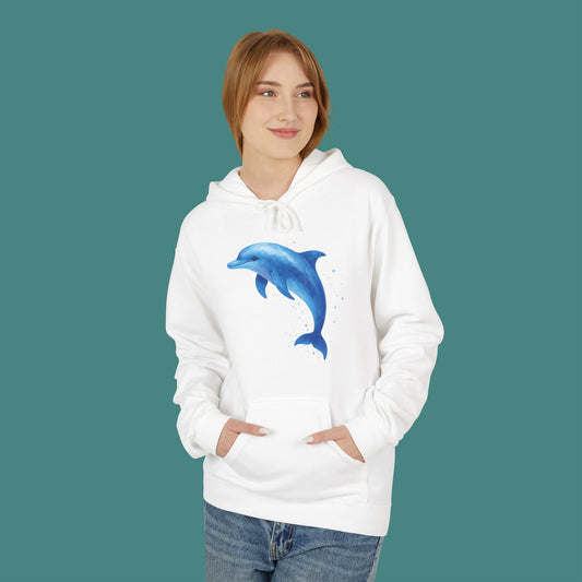 Watercolor Splash Dolphin Fleece Unisex Hoodie