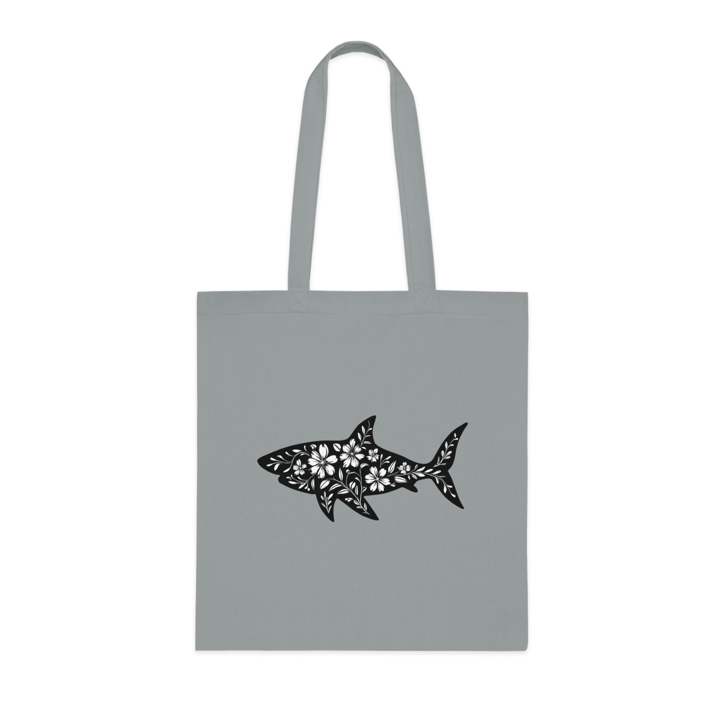 Floral Shark Silhouette Tote Bag