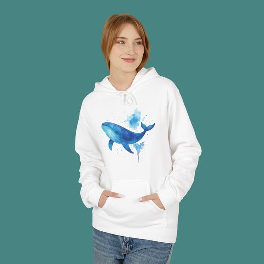 Watercolor Splash Whale Fleece Unisex Hoodie