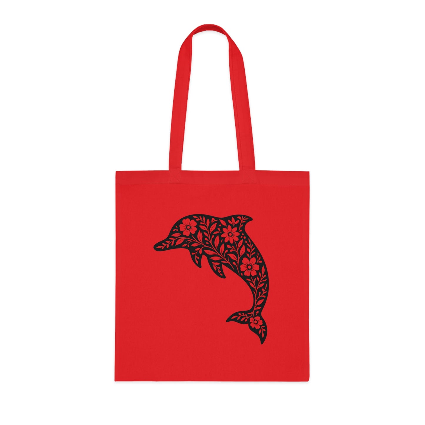 Floral Dolphin Silhouette Tote Bag