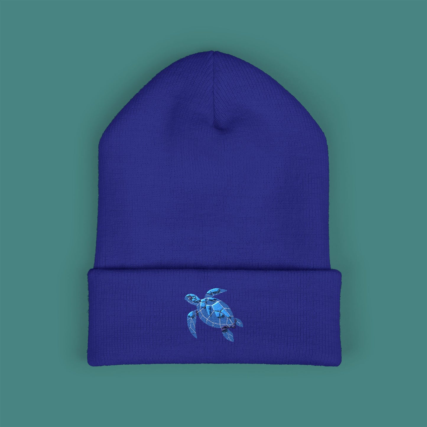 Geometric Polygon Turtle Embroidered Beanie