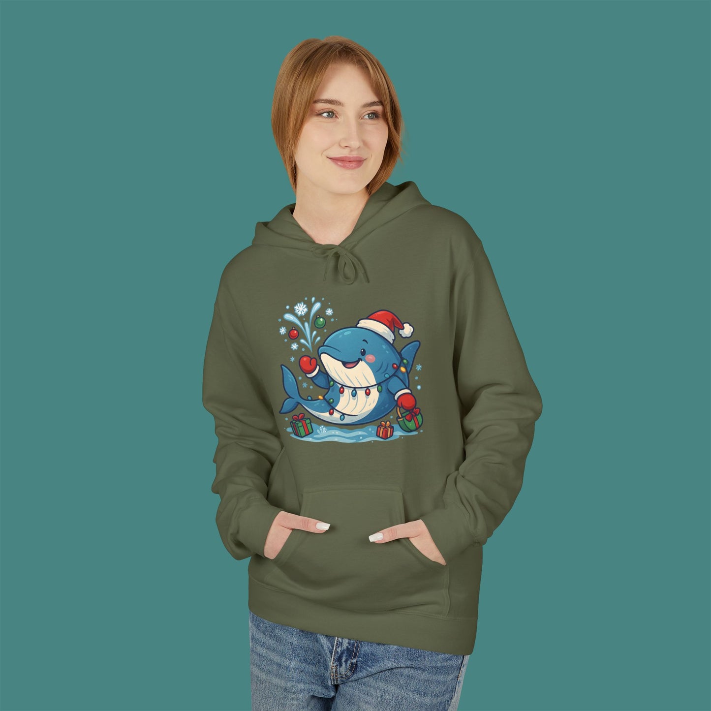 Christmas Whale Fleece Unisex Hoodie