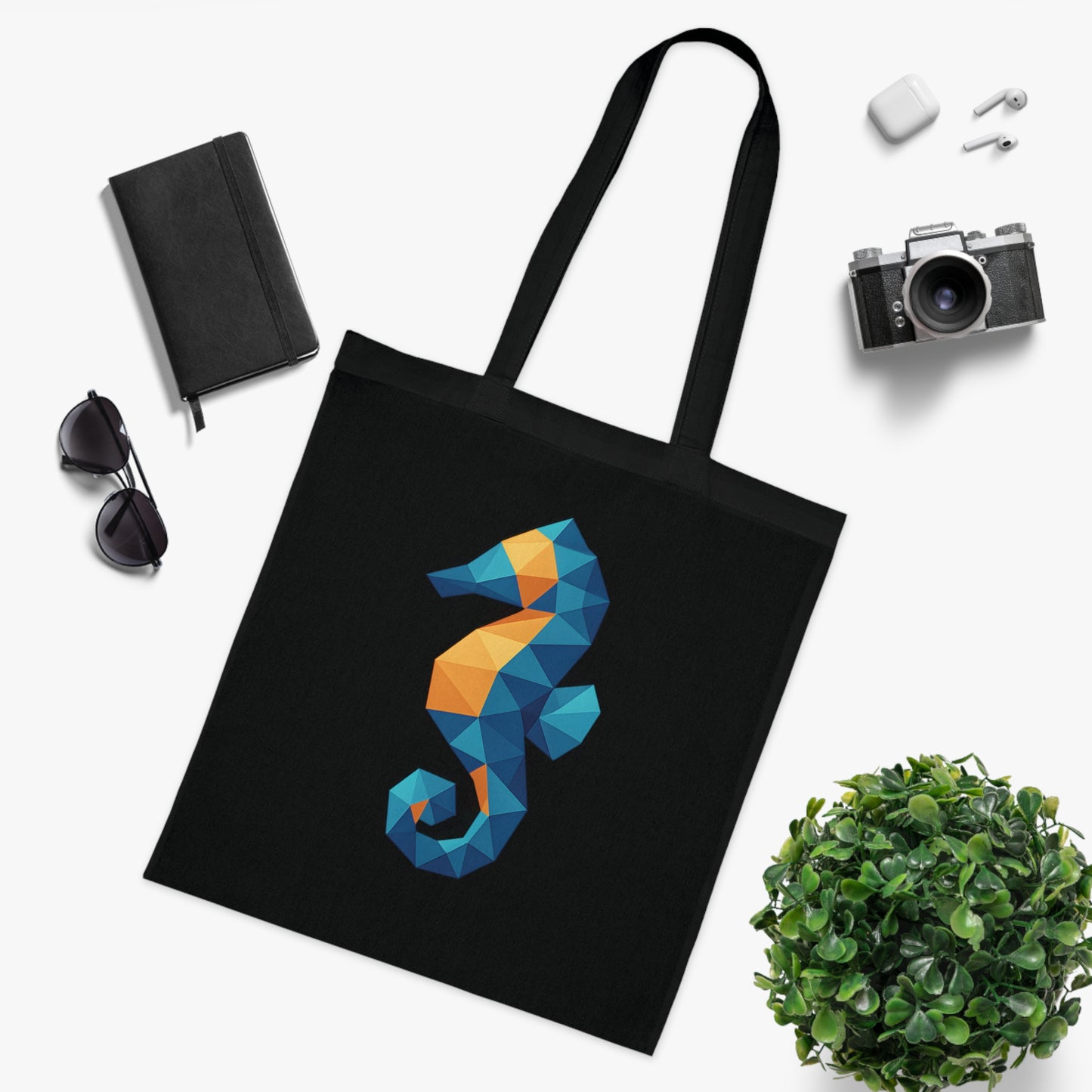 Geometric Polygon Seahorse Tote Bag