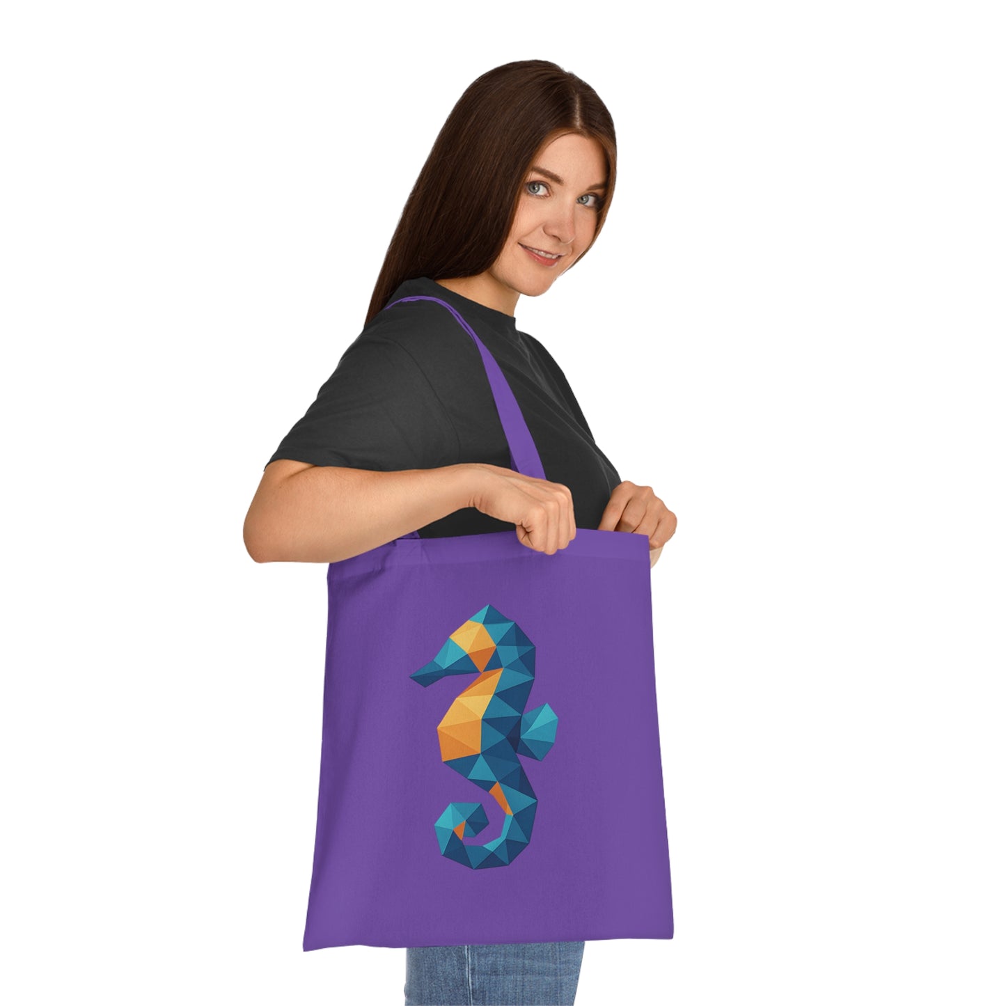 Geometric Polygon Seahorse Tote Bag