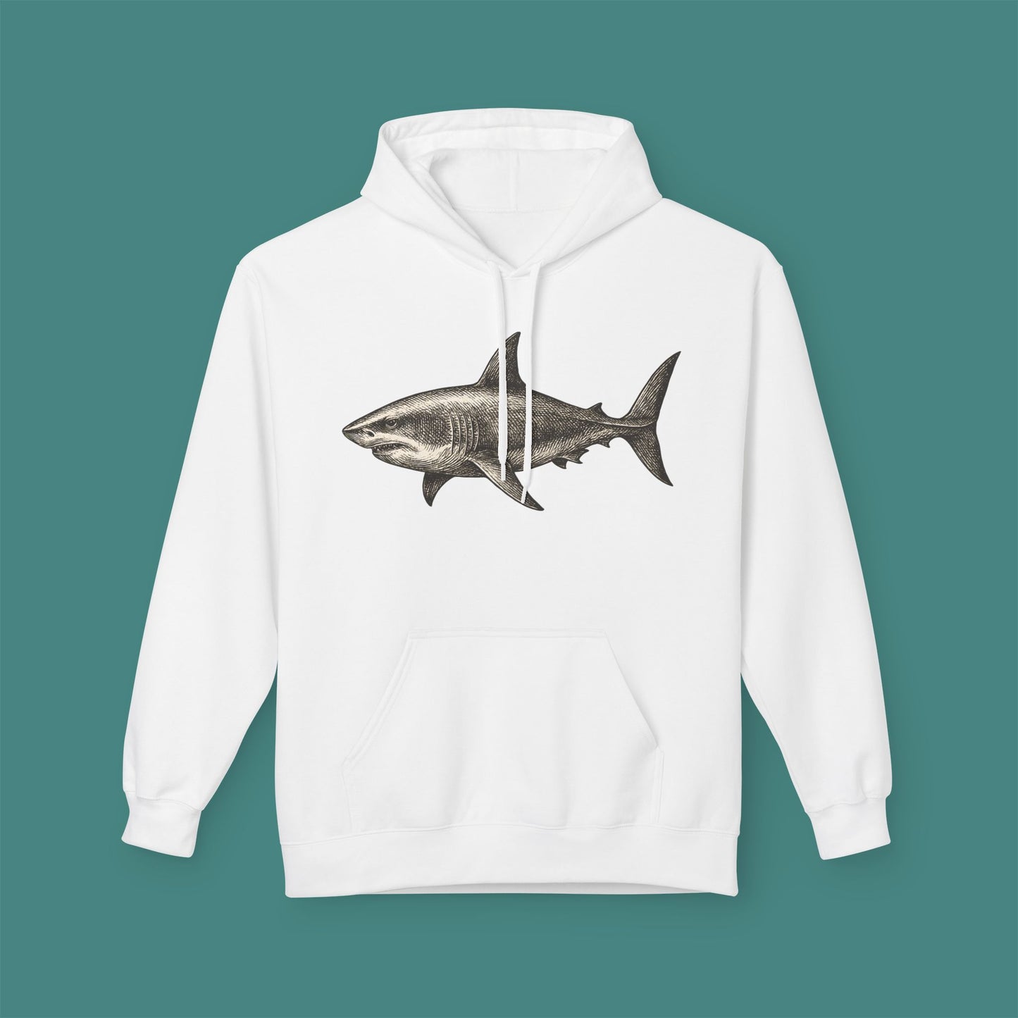 Vintage Etching Shark Fleece Unisex Hoodie