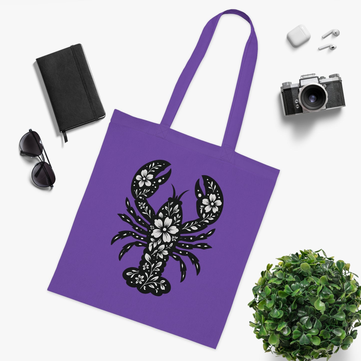Floral Lobster Silhouette Tote Bag