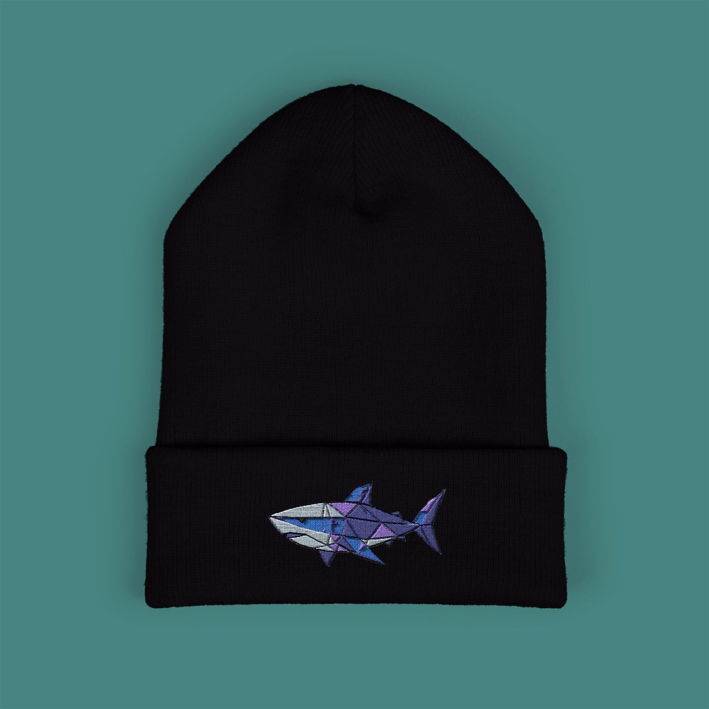 Geometric Polygon Shark Embroidered Beanie