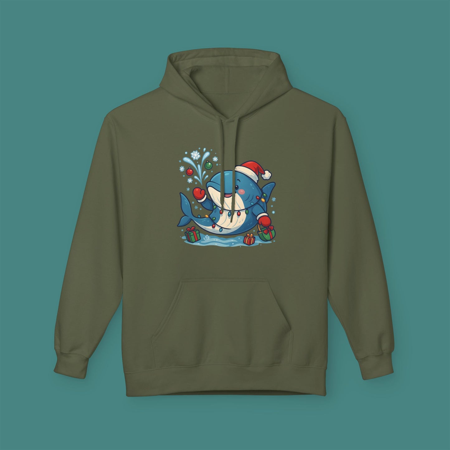 Christmas Whale Fleece Unisex Hoodie