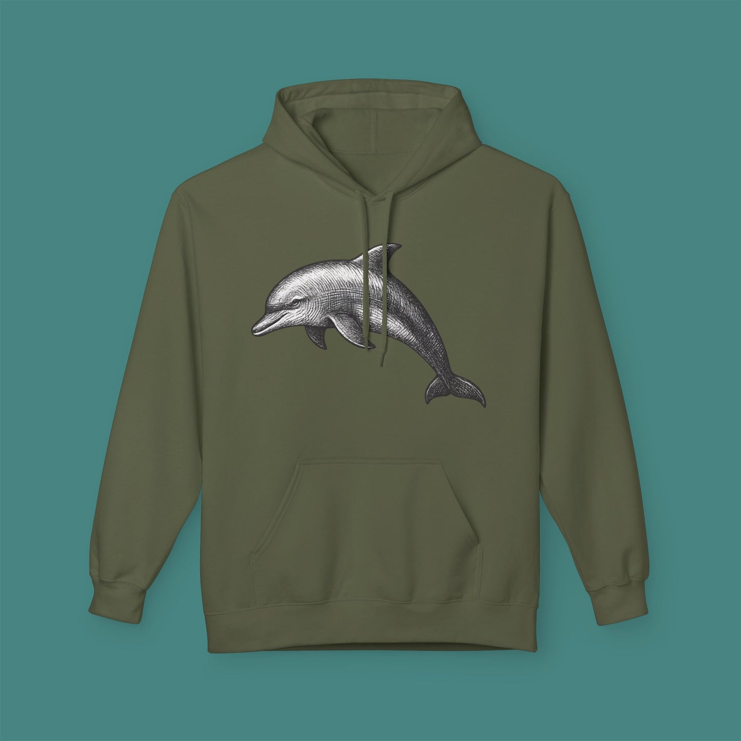 Vintage Etching Dolphin Fleece Unisex Hoodie