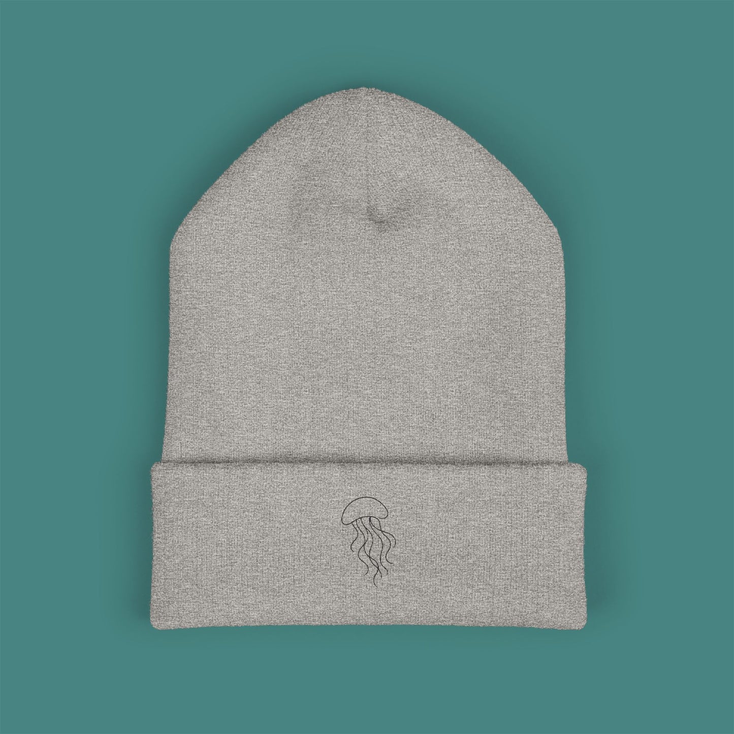 Minimalist Line Art Jellyfish Embroidered Beanie