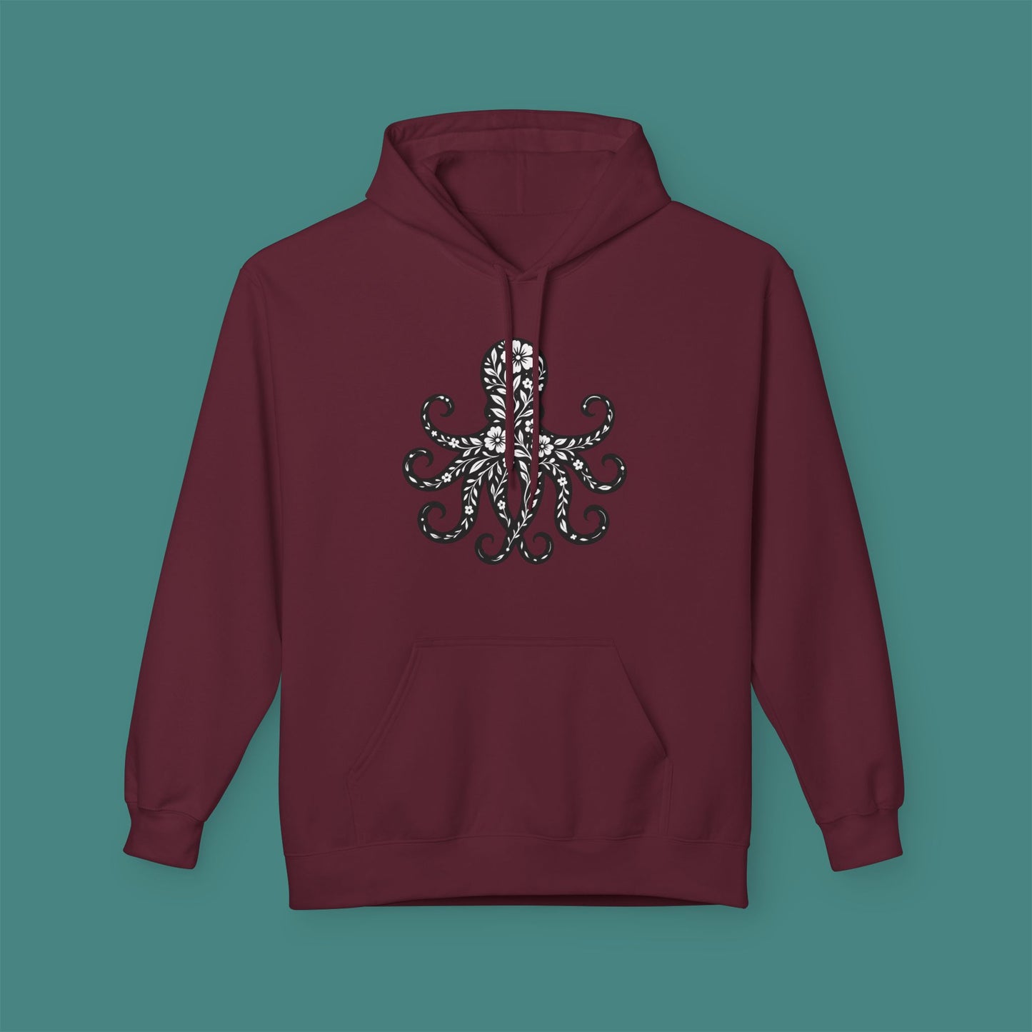 Floral Octopus Silhouette Fleece Unisex Hoodie