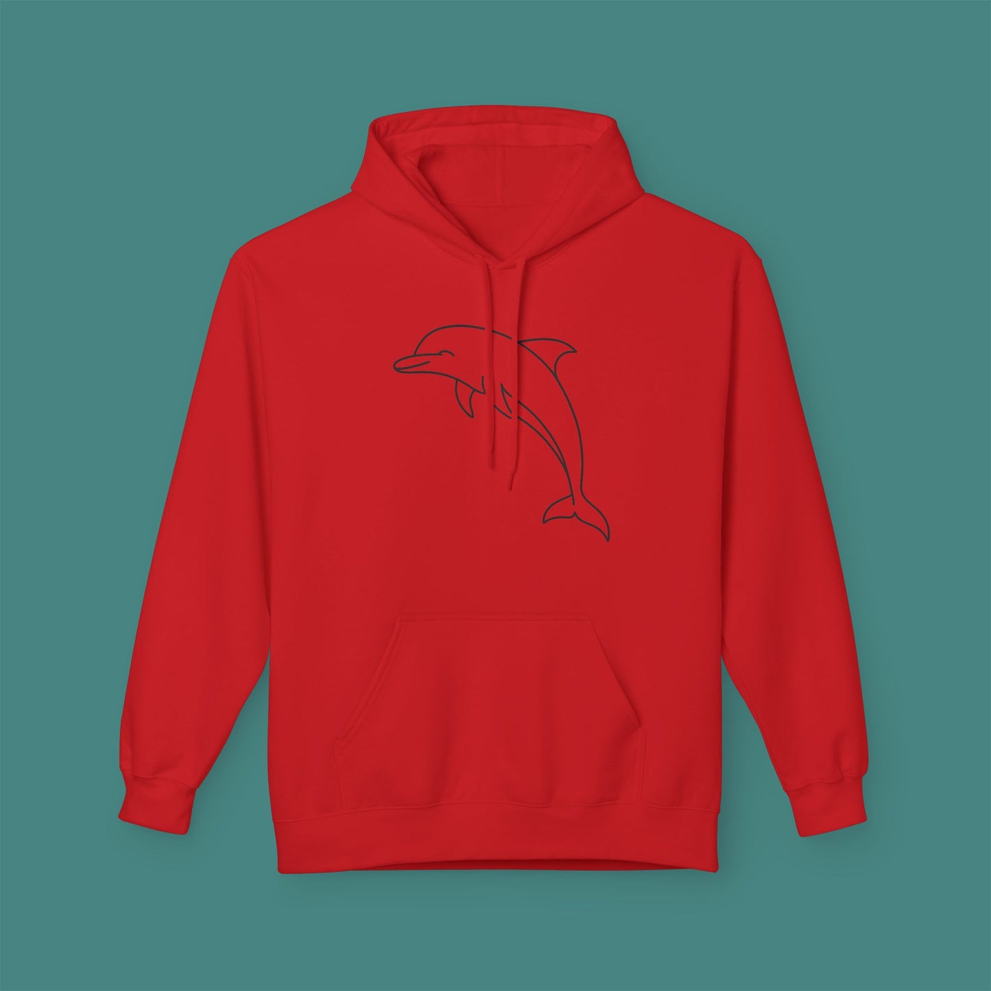 Minimalist Line Art Dolphin Fleece Unisex Hoodie