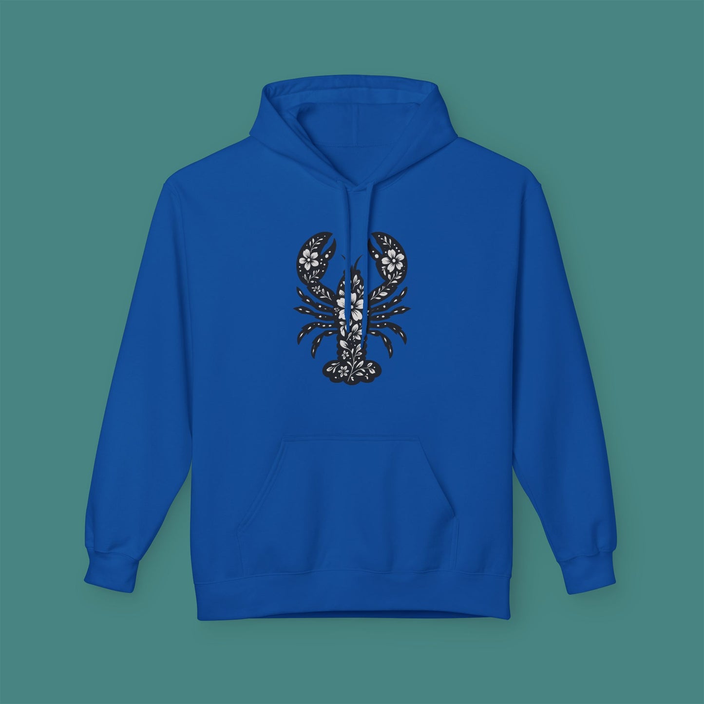 Floral Lobster Silhouette Fleece Unisex Hoodie