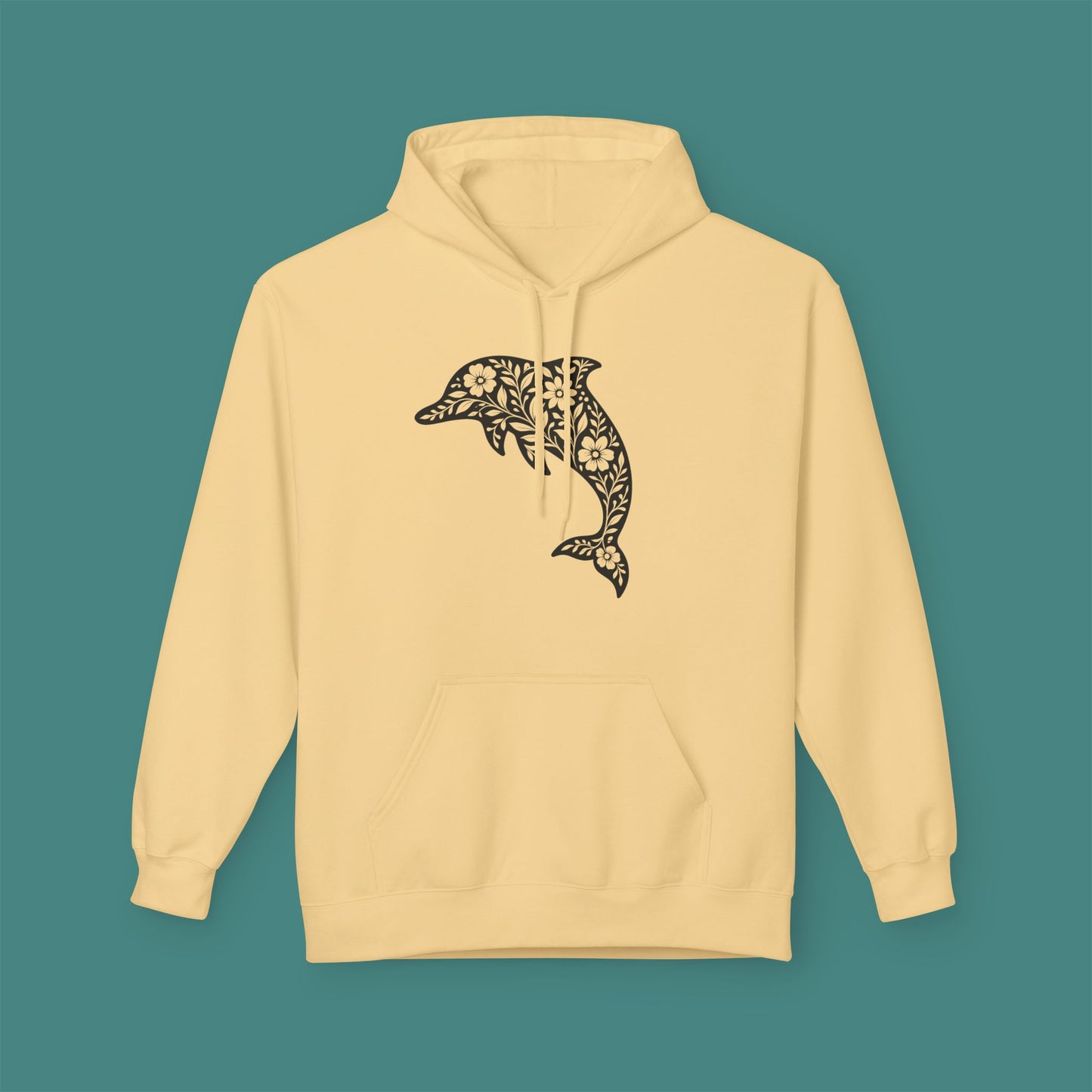 Floral Dolphin Silhouette Fleece Unisex Hoodie