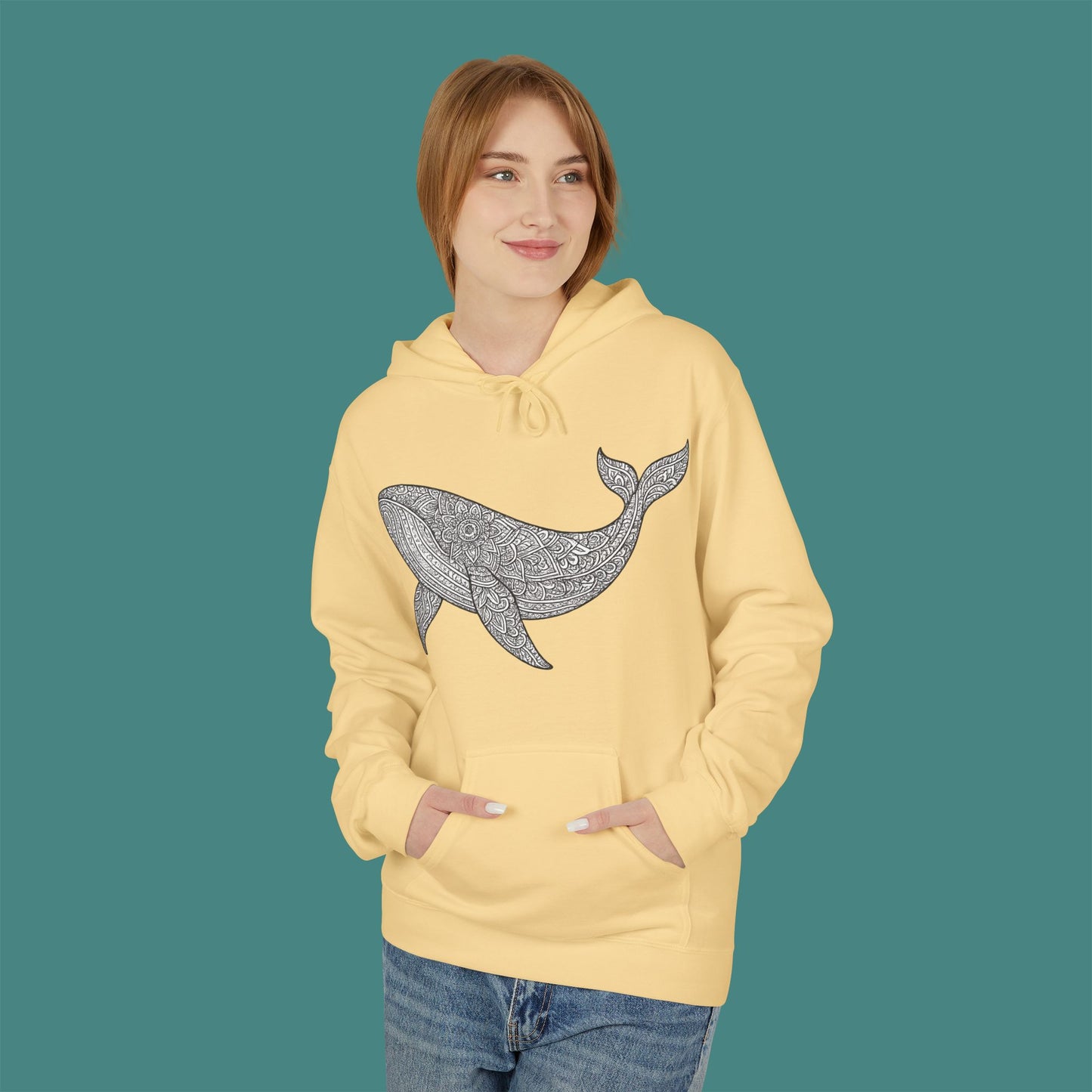 Intricate Mandala Whale Fleece Unisex Hoodie