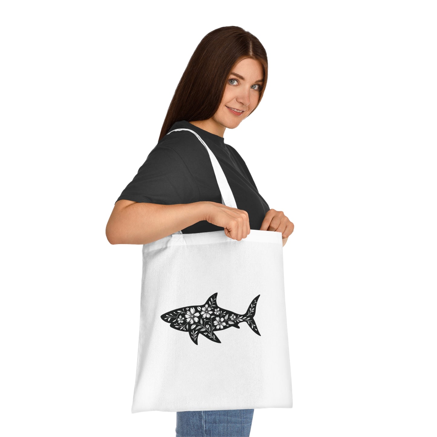 Floral Shark Silhouette Tote Bag