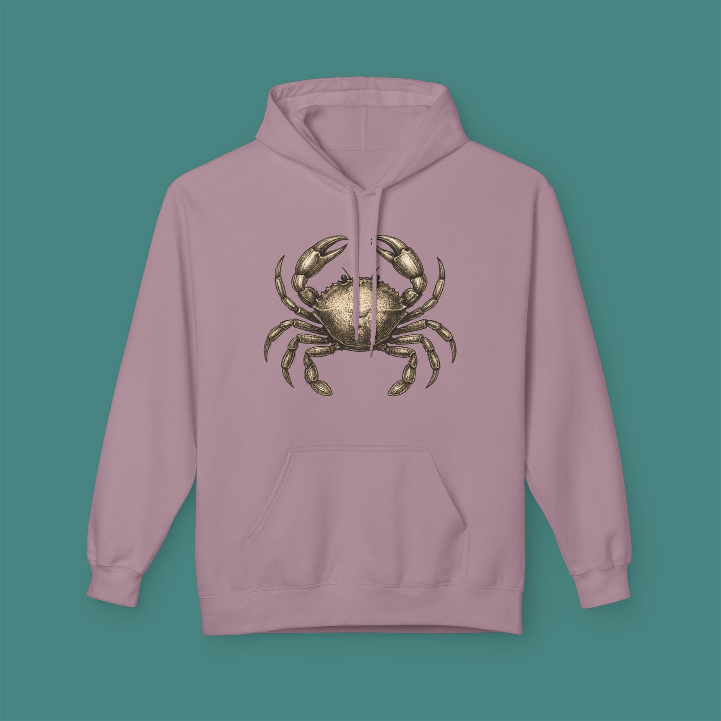 Vintage Etching Crab Fleece Unisex Hoodie