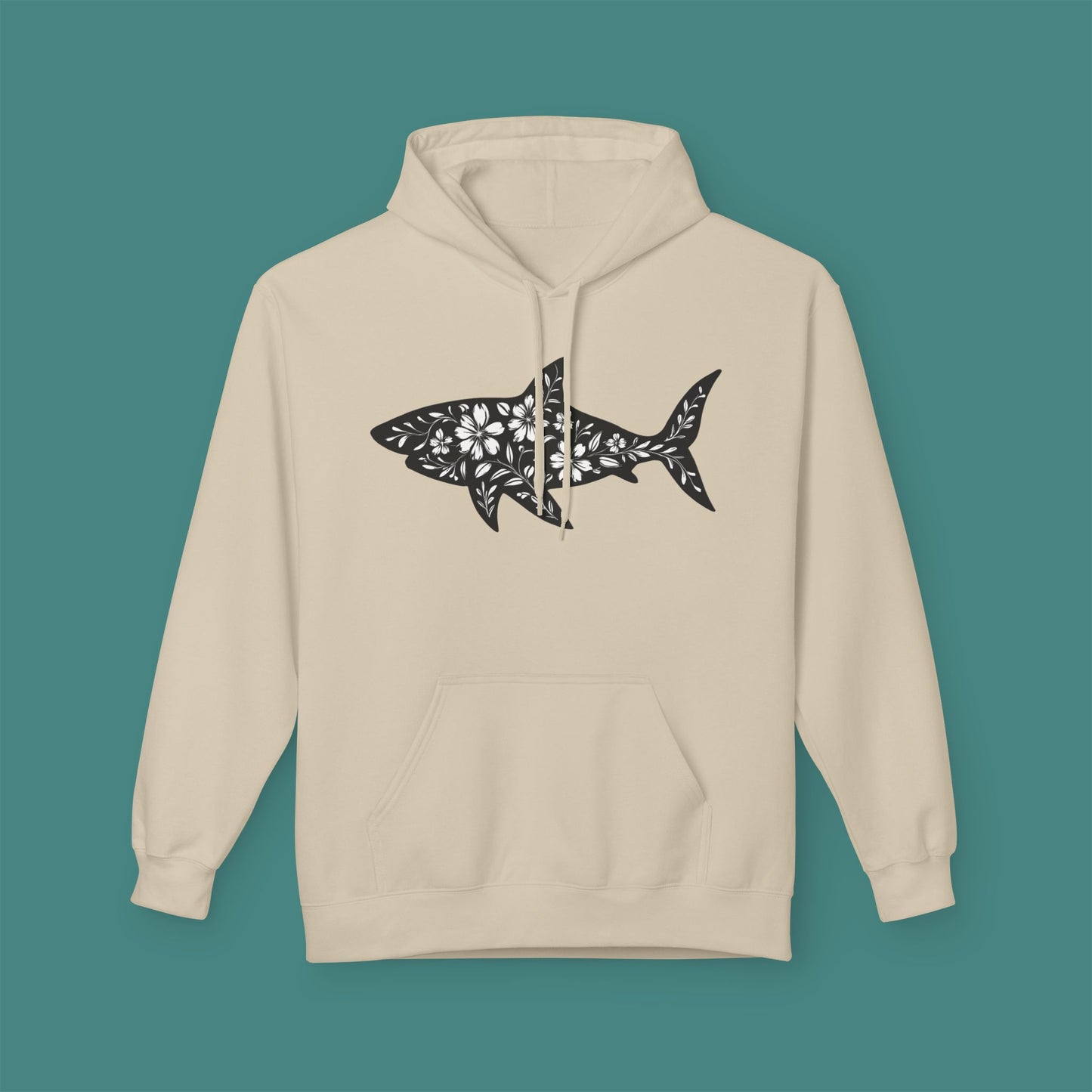 Floral Shark Silhouette Fleece Unisex Hoodie