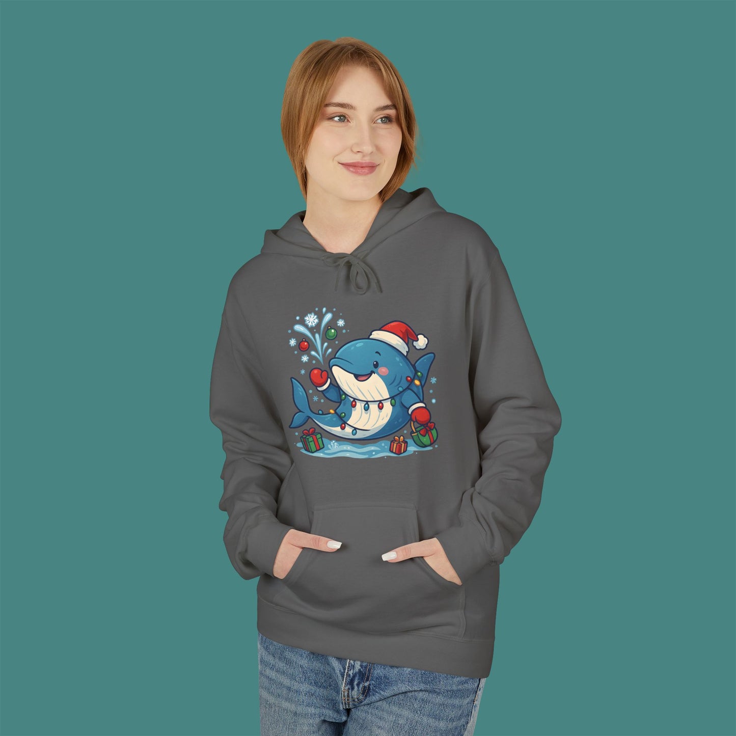 Christmas Whale Fleece Unisex Hoodie