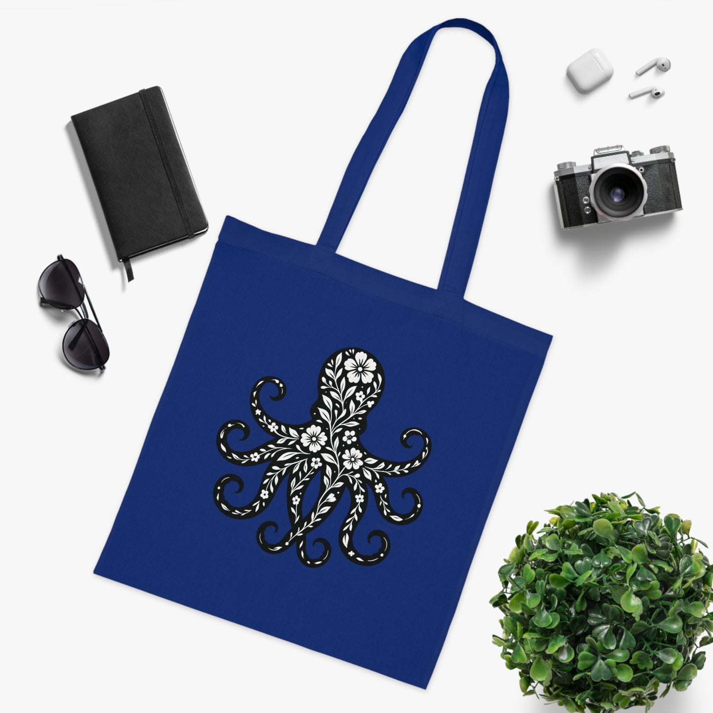 Floral Octopus Silhouette Tote Bag