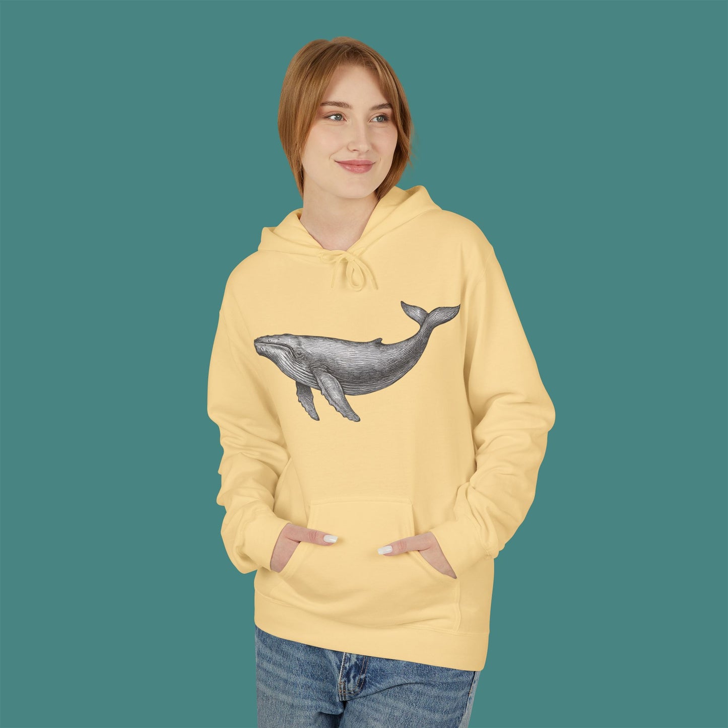 Vintage Etching Whale Fleece Unisex Hoodie
