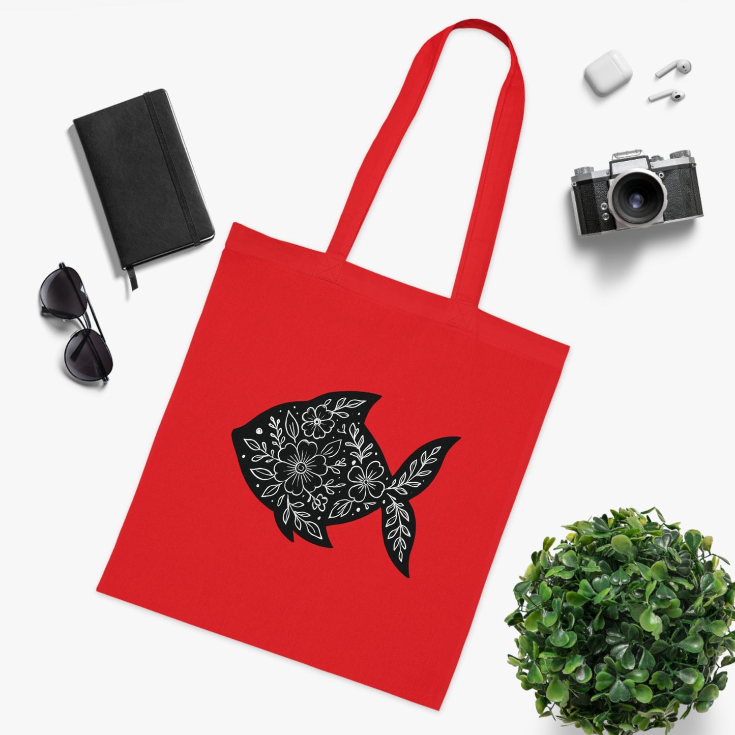 Floral Fish Silhouette Tote Bag