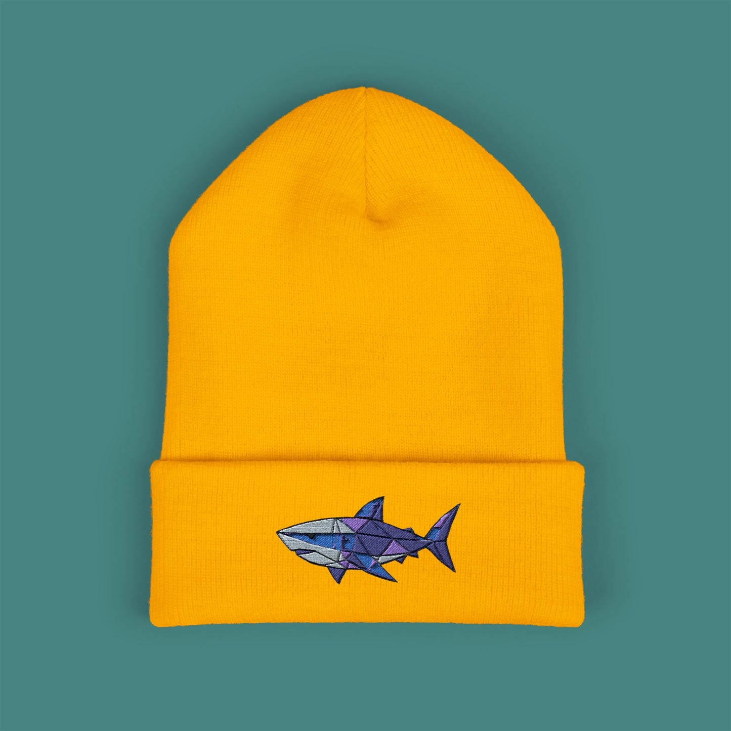Geometric Polygon Shark Embroidered Beanie