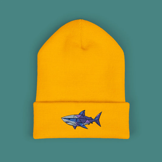 Geometric Polygon Shark Embroidered Beanie