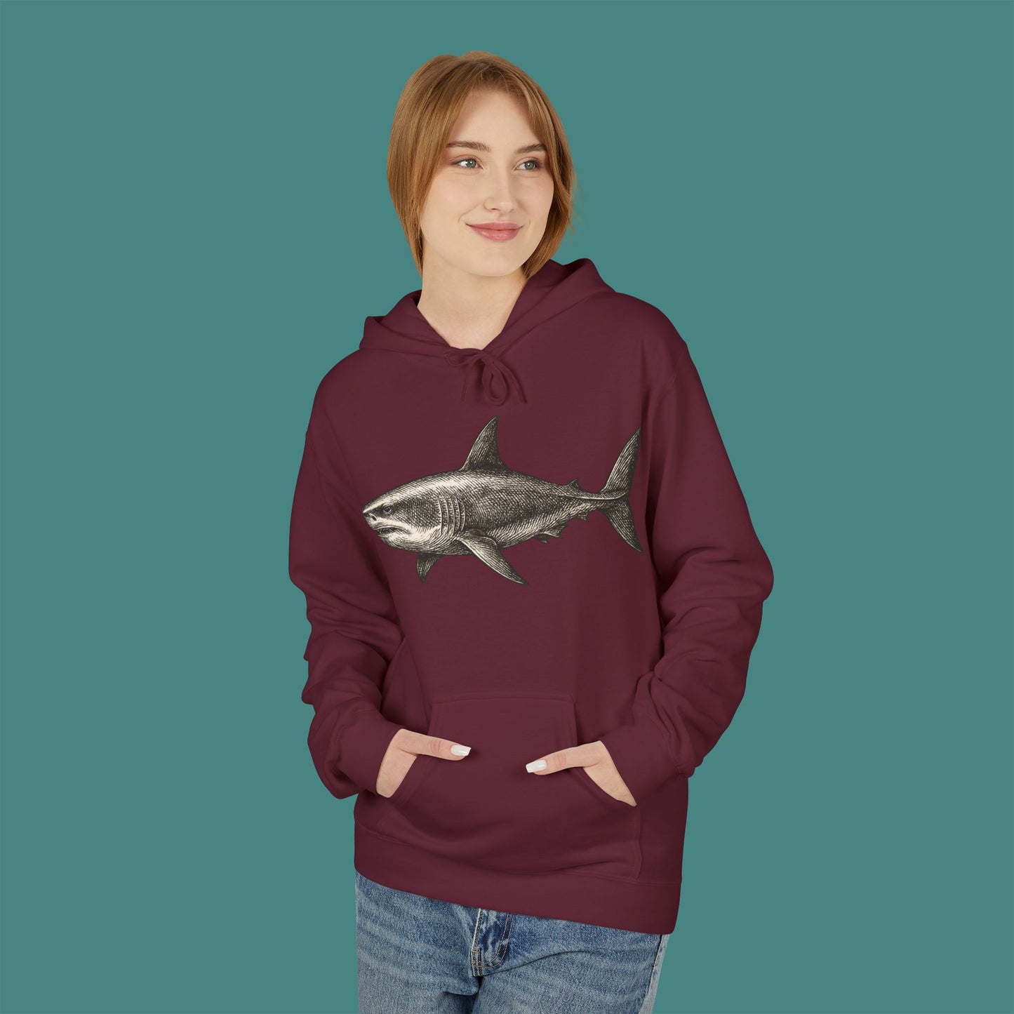 Vintage Etching Shark Fleece Unisex Hoodie
