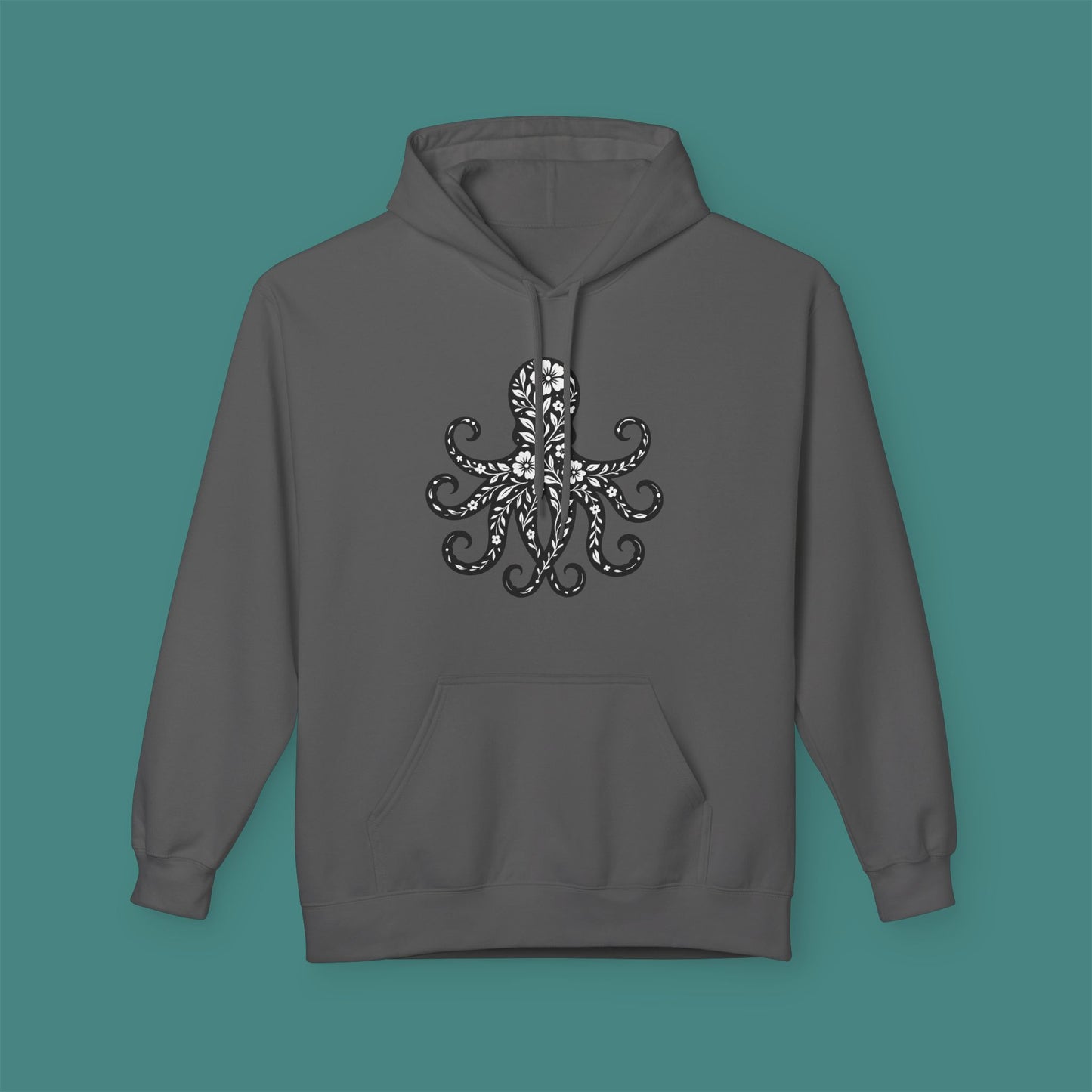 Floral Octopus Silhouette Fleece Unisex Hoodie