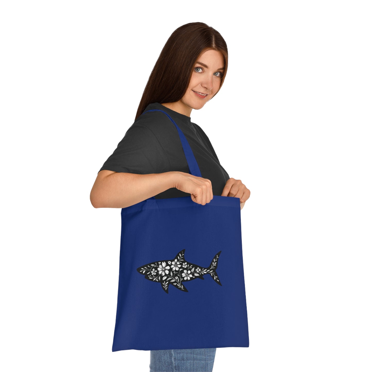 Floral Shark Silhouette Tote Bag