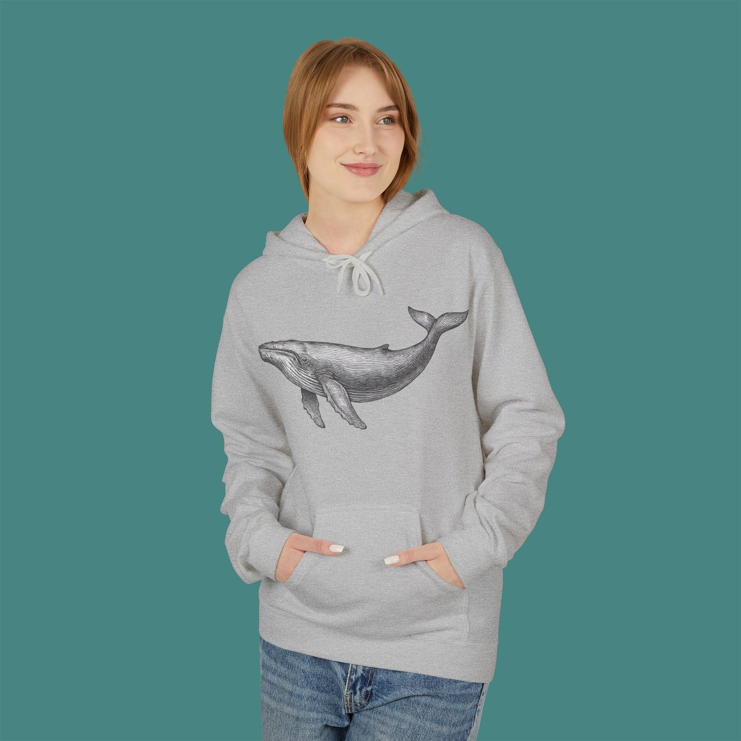 Vintage Etching Whale Fleece Unisex Hoodie