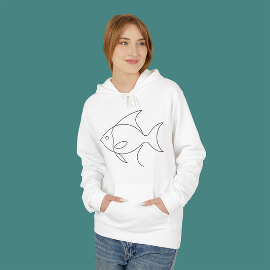 Minimalist Line Art Fish Fleece Unisex Hoodie