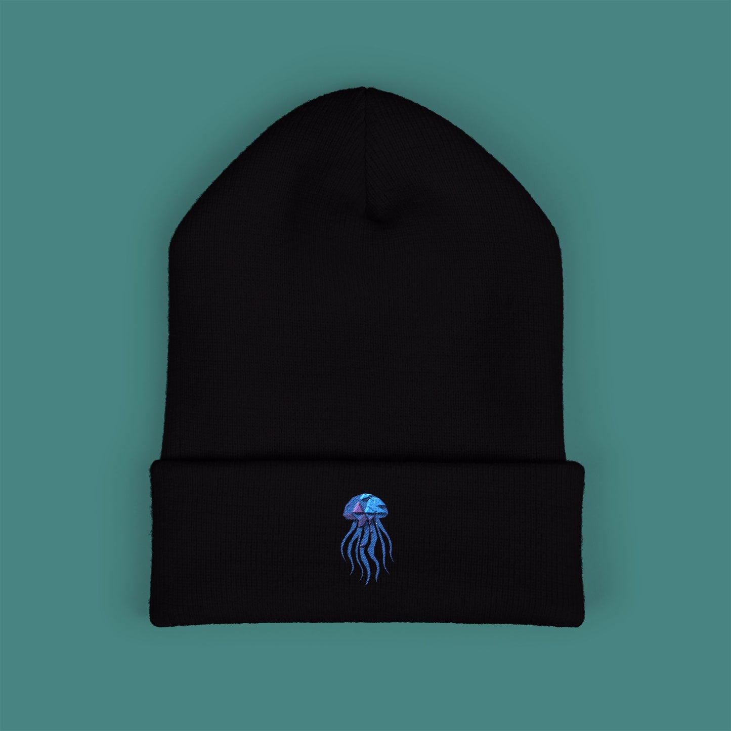 Geometric Polygon Jellyfish Embroidered Beanie