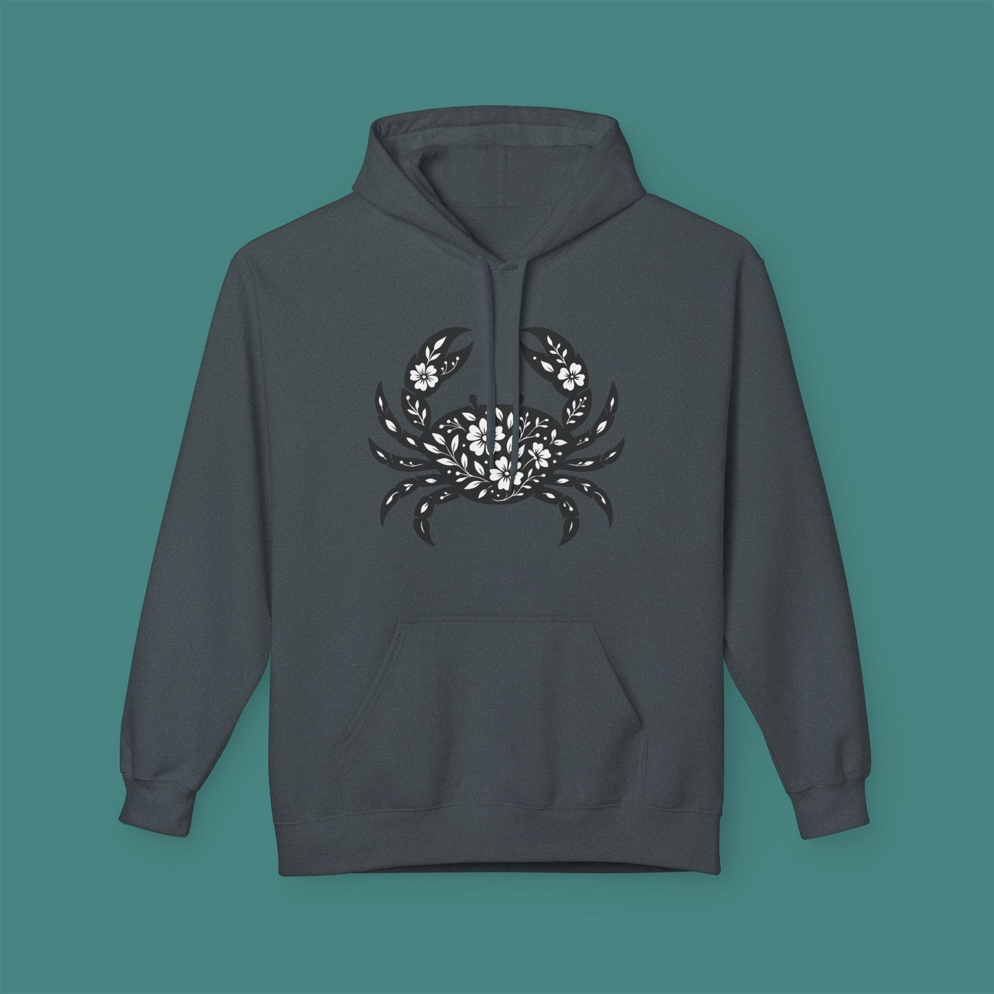 Floral Crab Silhouette Fleece Unisex Hoodie