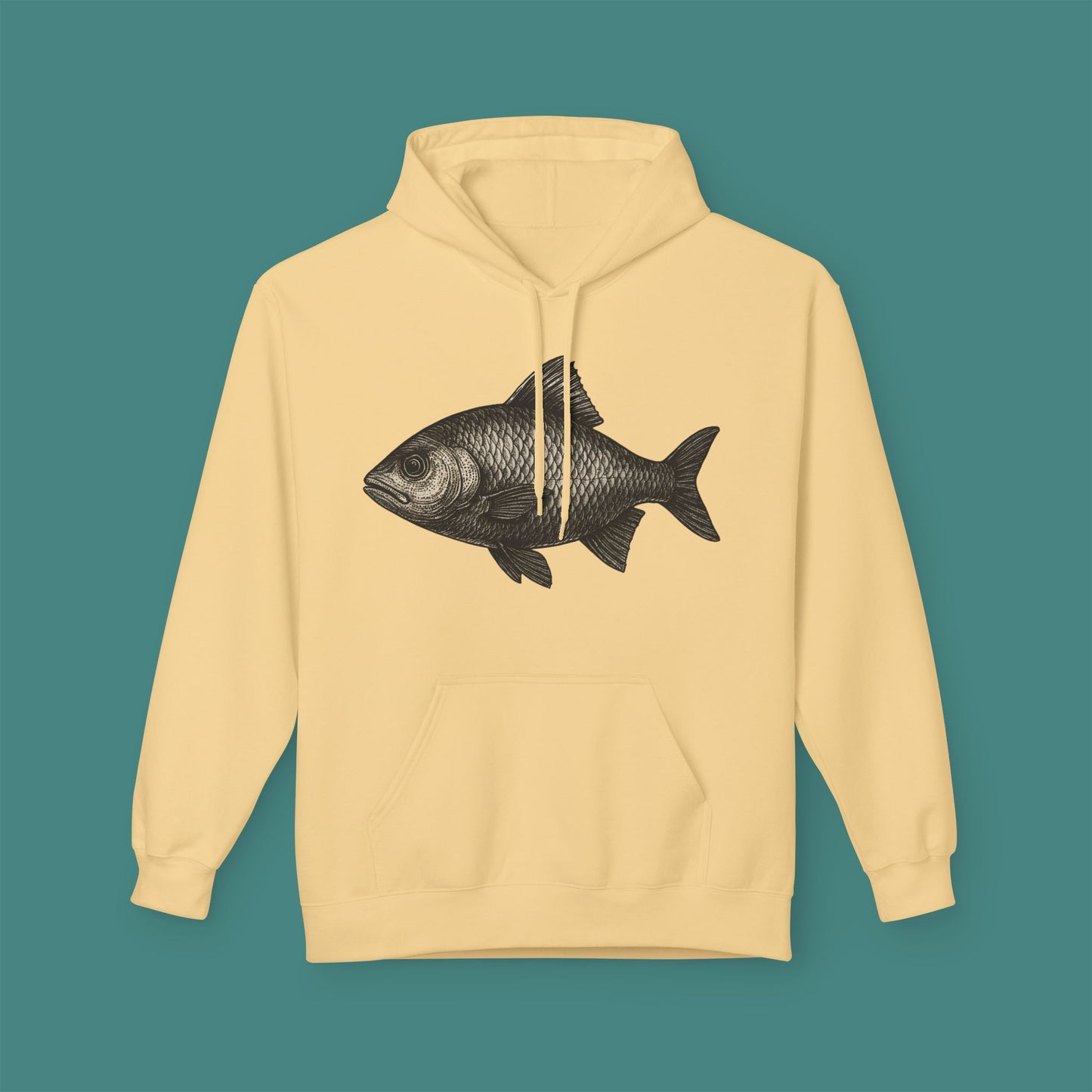 Vintage Etching Fish Fleece Unisex Hoodie