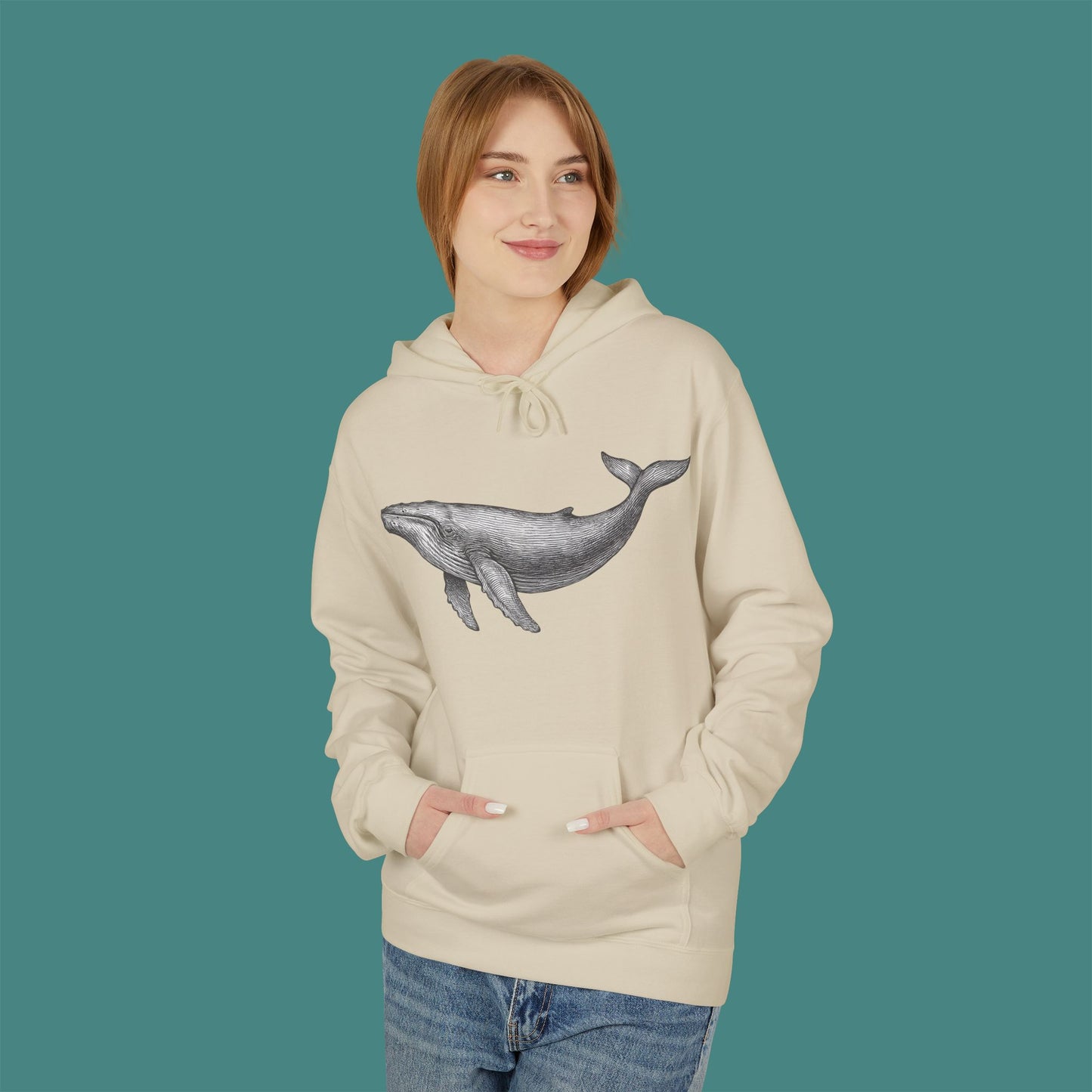 Vintage Etching Whale Fleece Unisex Hoodie
