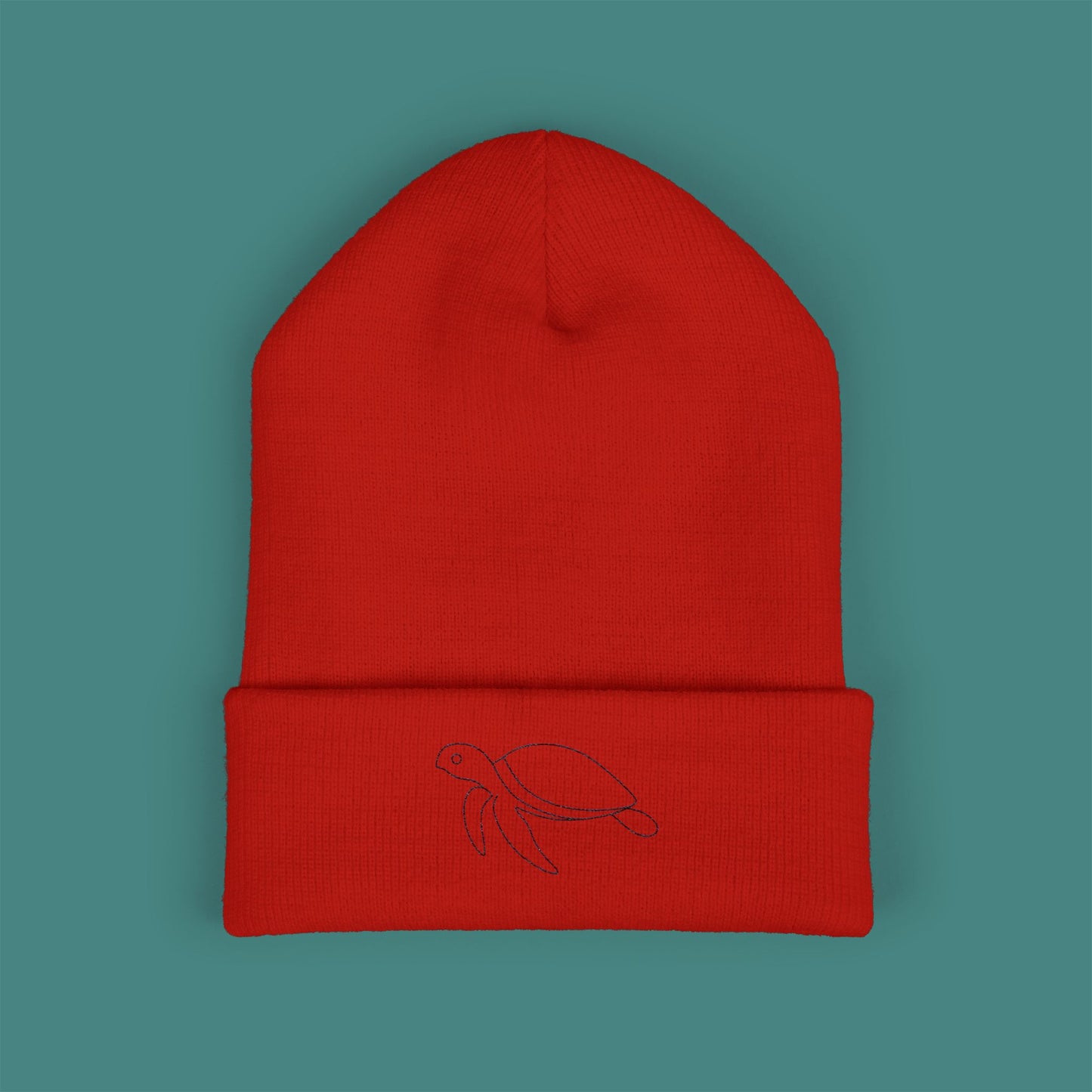 Minimalist Line Art Turtle Embroidered Beanie