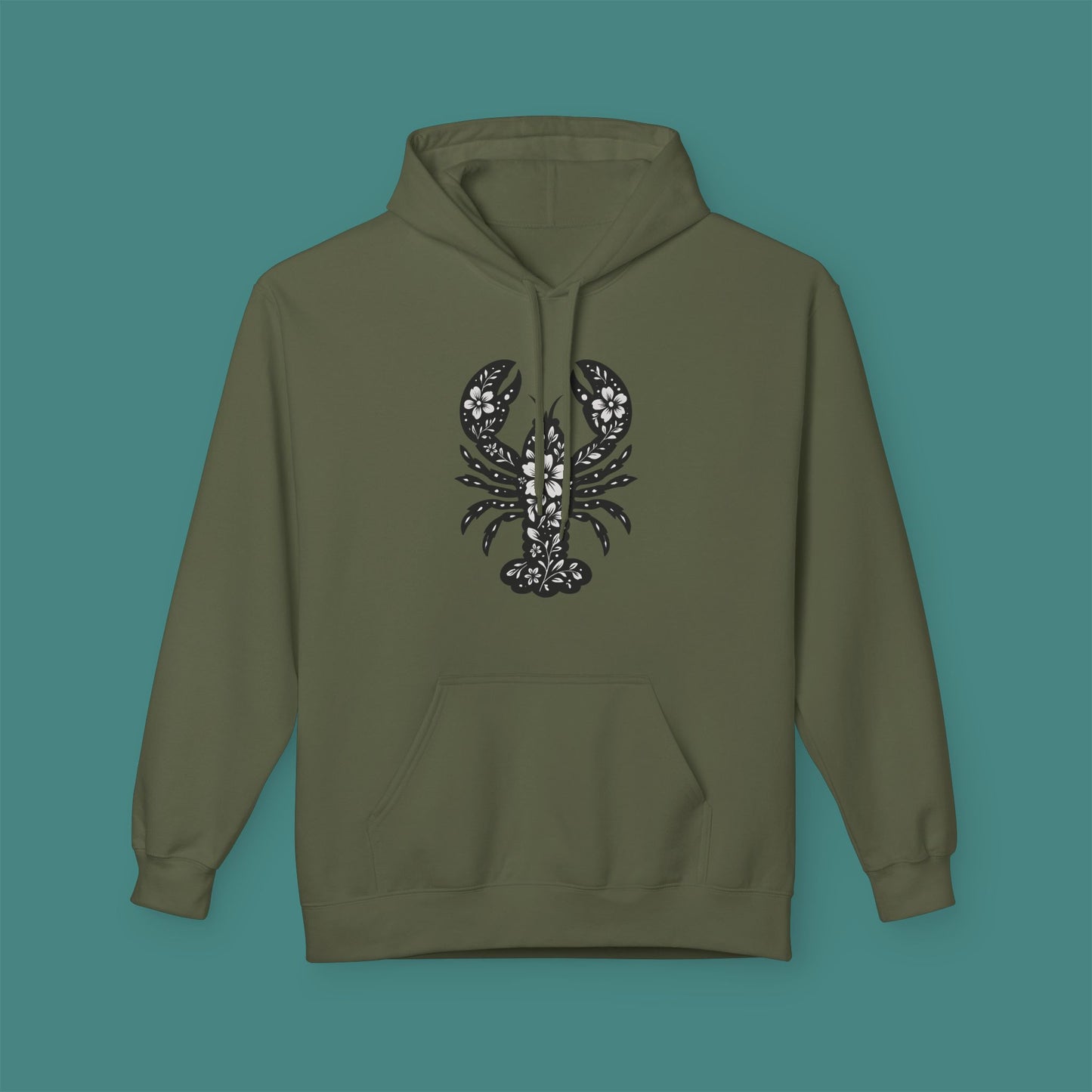 Floral Lobster Silhouette Fleece Unisex Hoodie