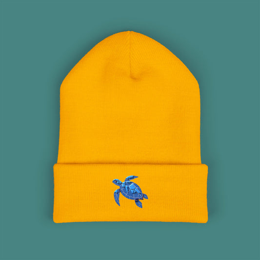 Geometric Polygon Turtle Embroidered Beanie