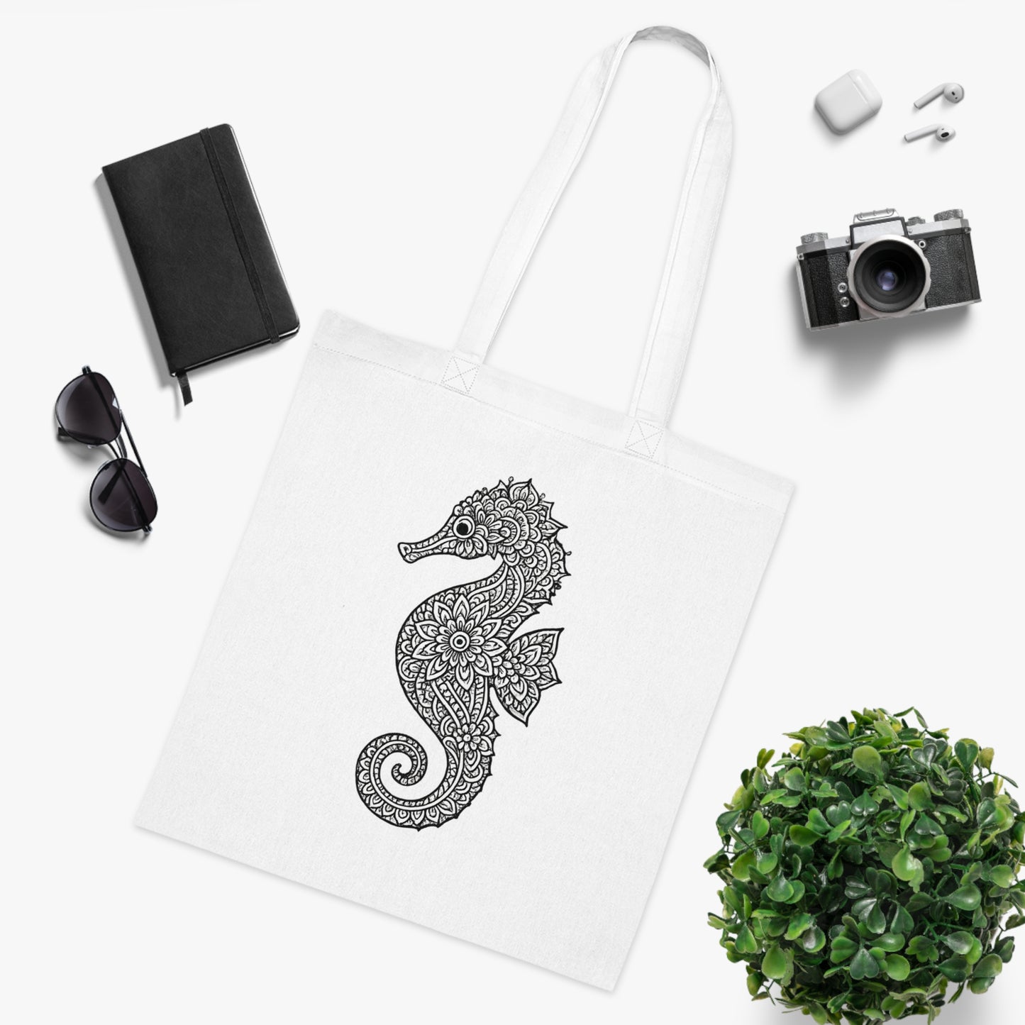 Intricate Mandala Seahorse Tote Bag