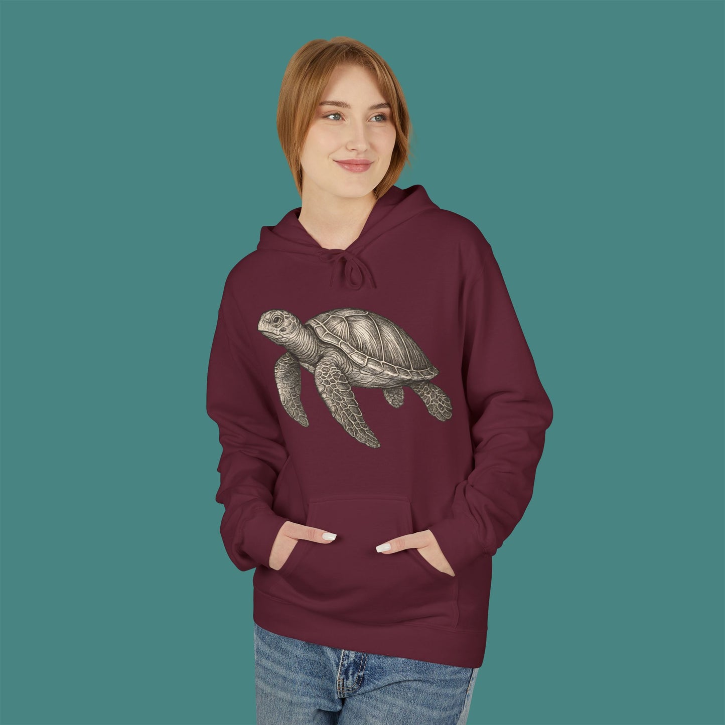 Vintage Etching Turtle Fleece Unisex Hoodie