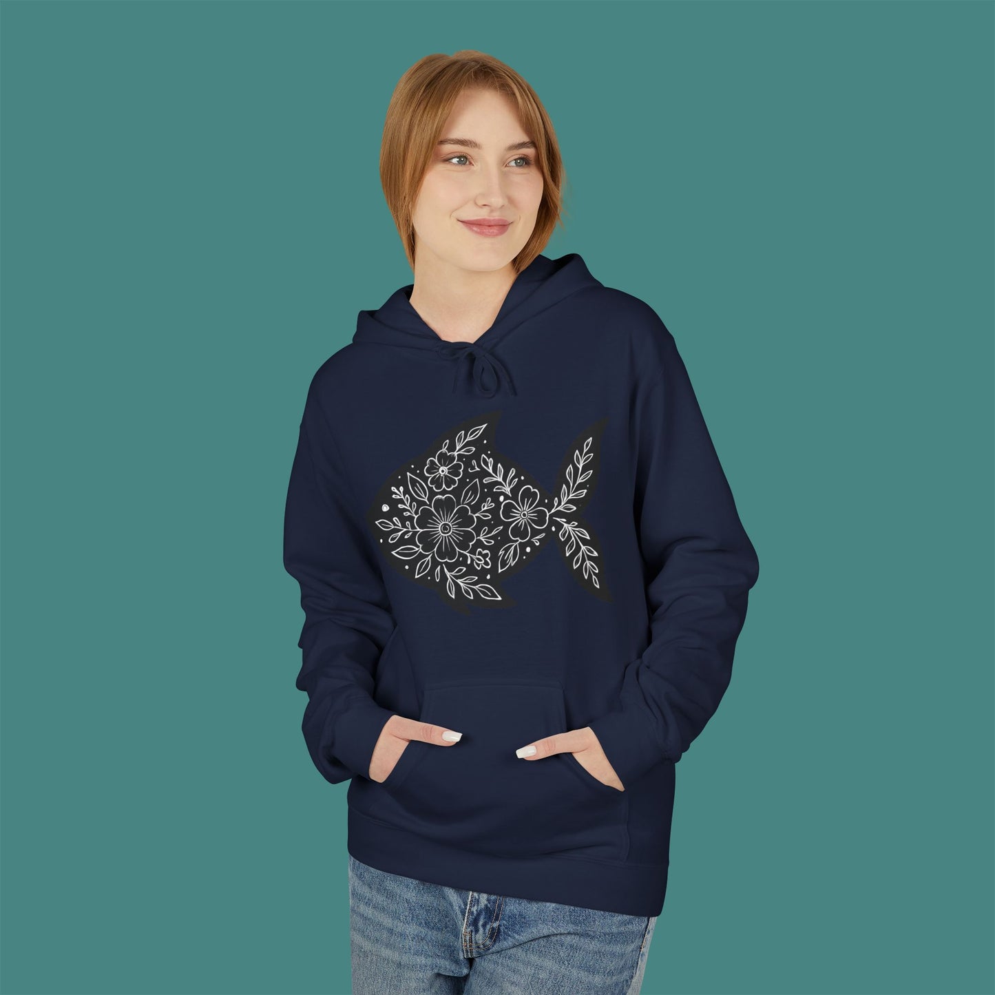 Floral Fish Silhouette Fleece Unisex Hoodie
