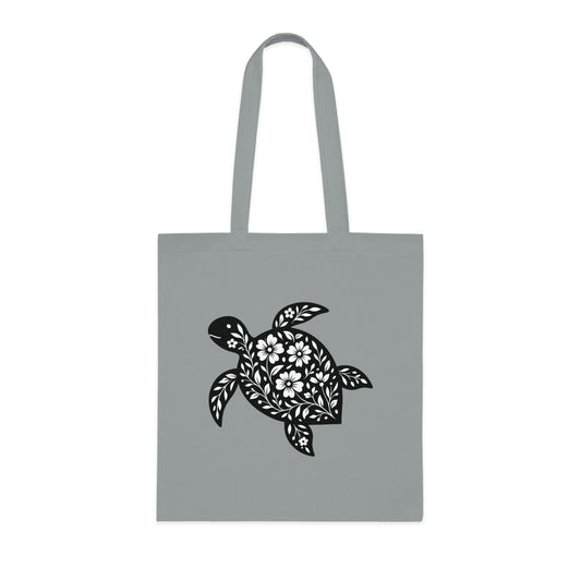 Floral Turtle Silhouette Tote Bag
