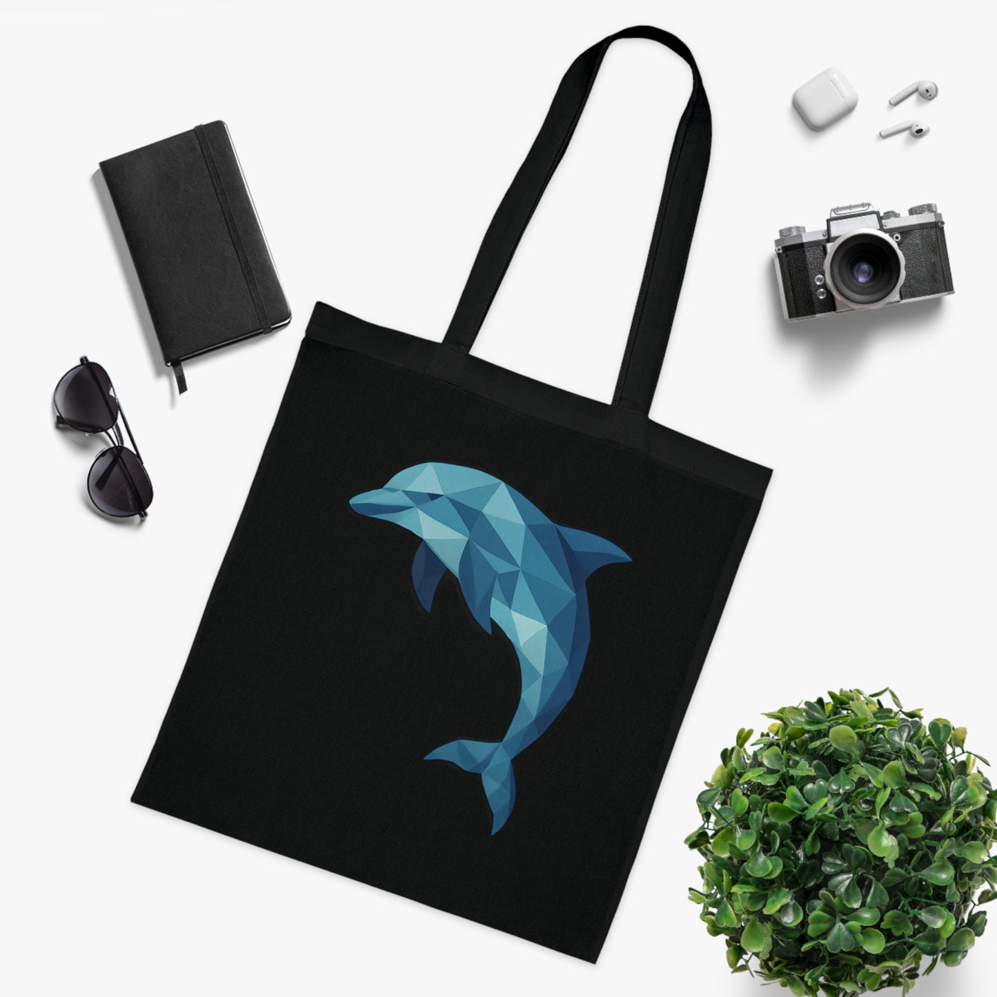 Geometric Polygon Dolphin Tote Bag