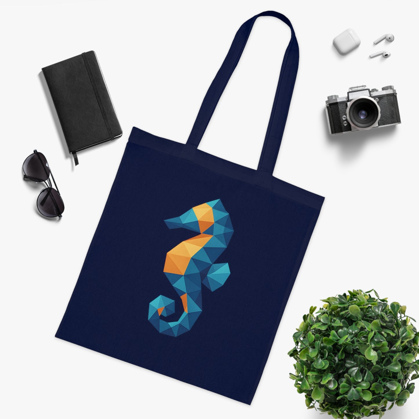 Geometric Polygon Seahorse Tote Bag