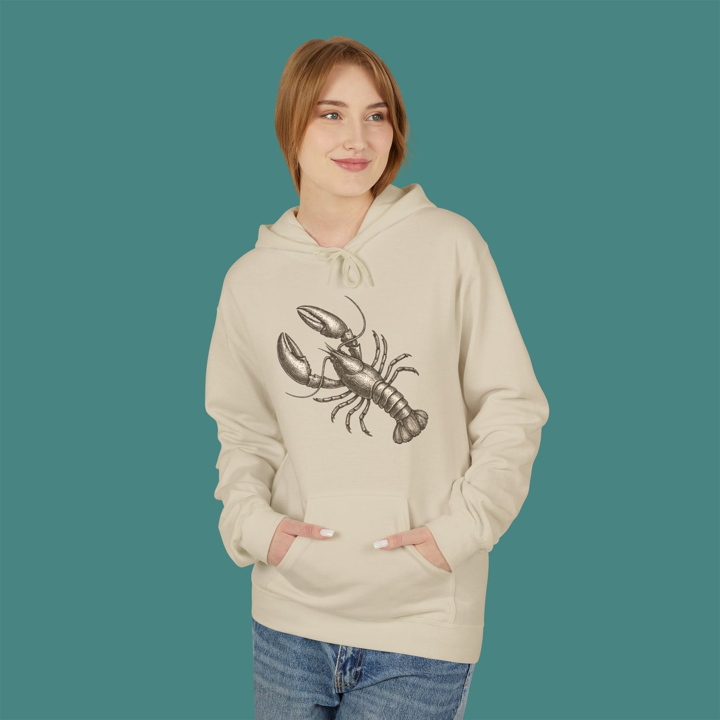 Vintage Etching Lobster Fleece Unisex Hoodie