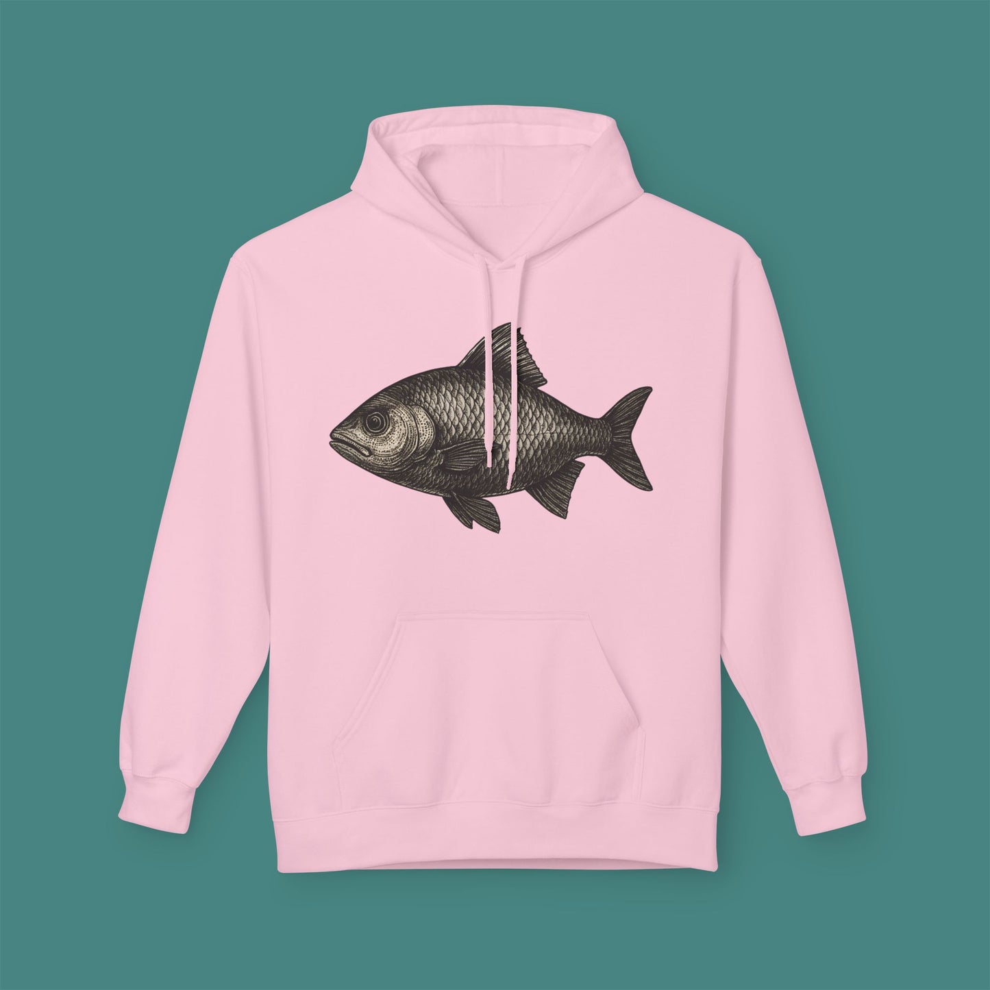 Vintage Etching Fish Fleece Unisex Hoodie