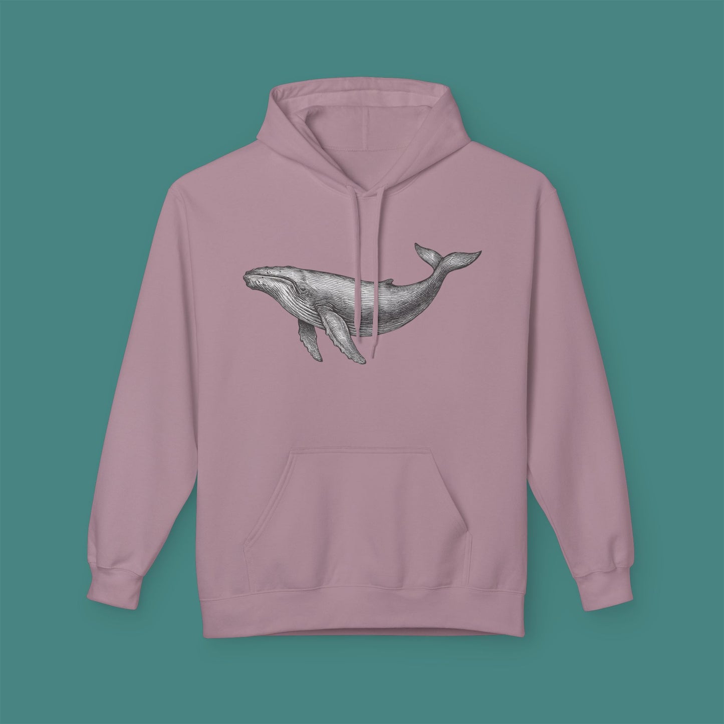 Vintage Etching Whale Fleece Unisex Hoodie