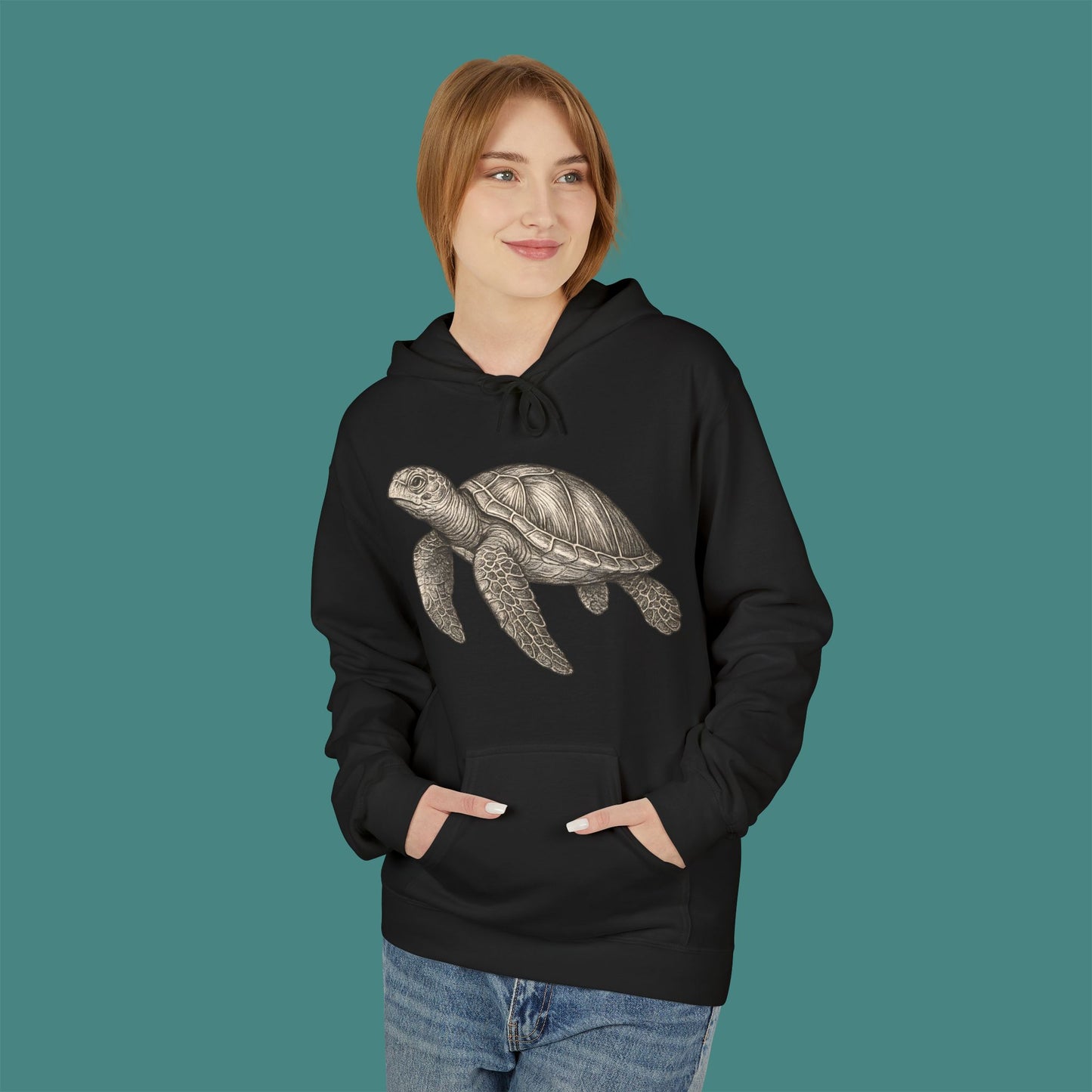 Vintage Etching Turtle Fleece Unisex Hoodie